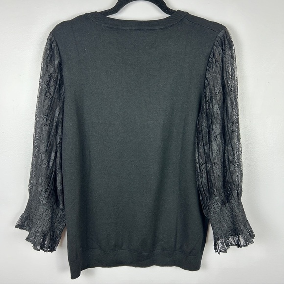 Adrianna Papell Lace Balloon Sleeve Round Neck Top Large Black - Picture 11 of 11